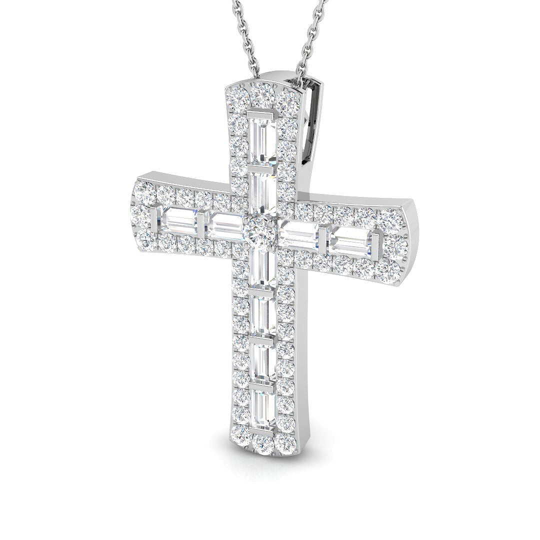 Forever 2Ct Diamond Cross Pendant In 9K, 18K (White, Yellow, Rose Gold) With Complimentary Silver