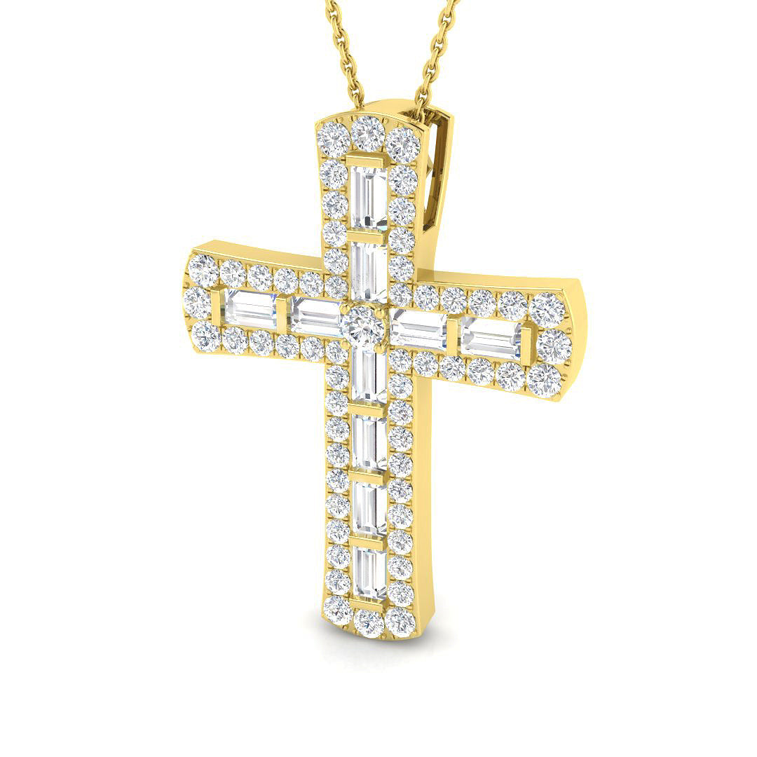 Forever 2Ct Diamond Cross Pendant In 9K, 18K (White, Yellow, Rose Gold) With Complimentary Silver