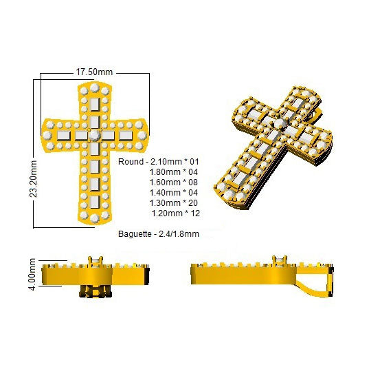Anhänger in Kreuzform mit Baguette- und Runddiamanten (0,80 ct – 2,00 ct) in Gold und Platin