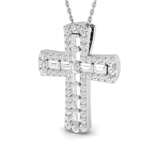 0.97ct – 2.02ct Baguette & Round Diamond Cross Pendant in Gold & Platinum