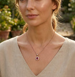 Ruby Gold Pendant UK | Oval Diamond Halo Necklace Without Chain