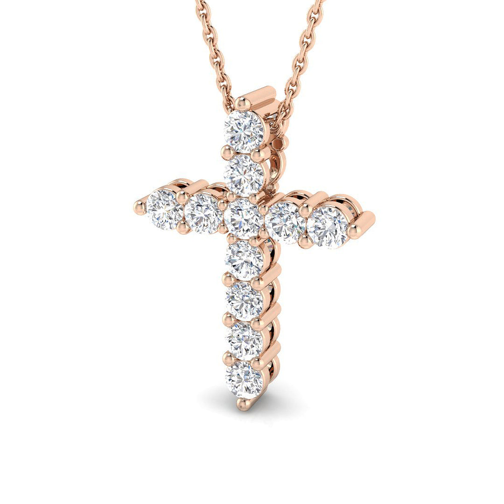 Regalia 0.75Ct Diamond Cross Pendant In 9K, 18K (White, Yellow, Rose Gold) With Complimentary Silver