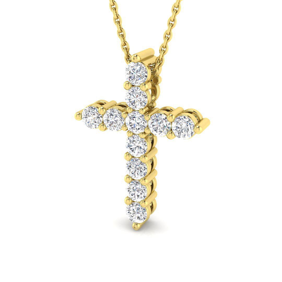 Regalia 0.75Ct Diamond Cross Pendant In 9K, 18K (White, Yellow, Rose Gold) With Complimentary Silver