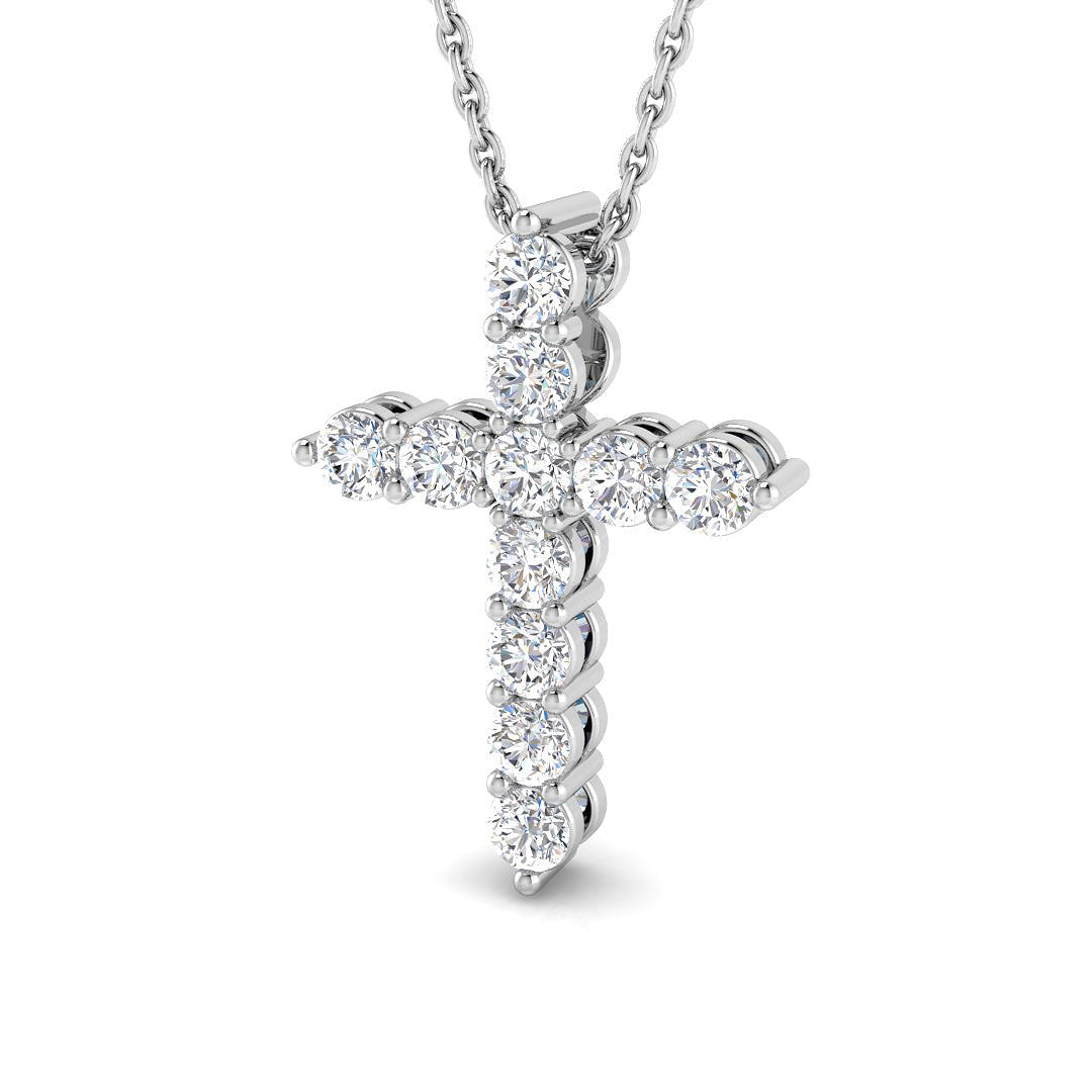 0.5 Carat D-E/VS Lab Grown Round Diamond Cross Pendant 9k White Gold Ready To Ship