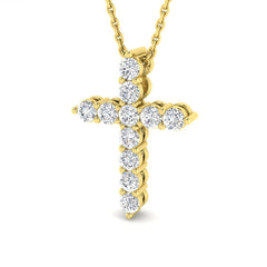 0.50 Carat D-E/VS Lab Grown Diamond Cross Pendant 9k Yellow Gold Ready To Ship