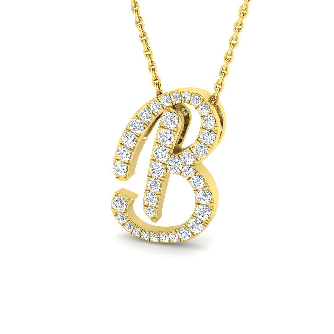 Diamond Script Initial "B" Pendant with Round Diamonds