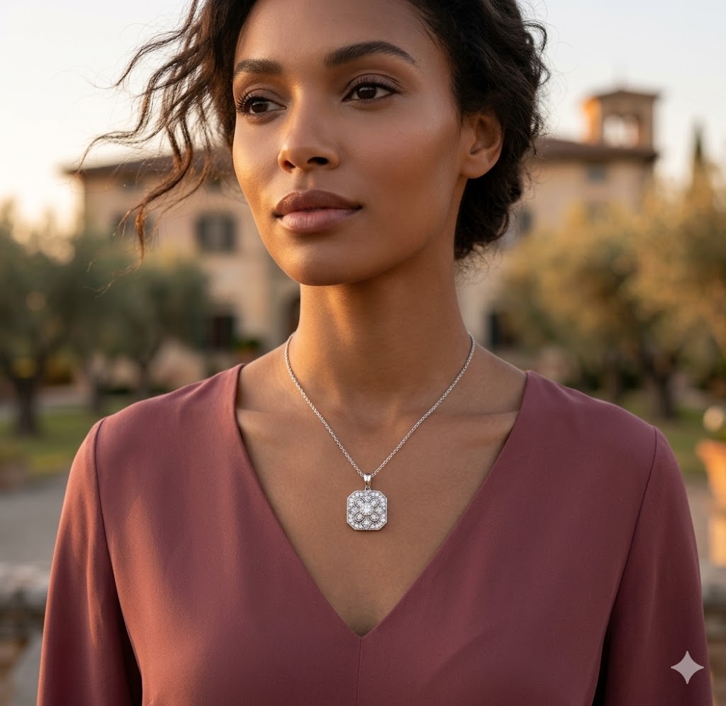 Floral Octagon Diamond Pendant Necklace in Vintage Style Without Chain