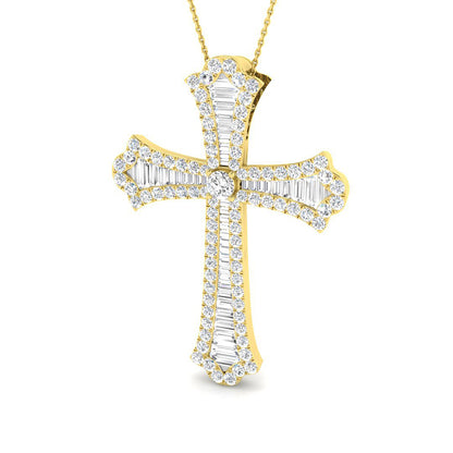 0.61ct – 6.64ct Baguette & Round Diamond Flared Cross Necklace in 9k and 18k Gold
