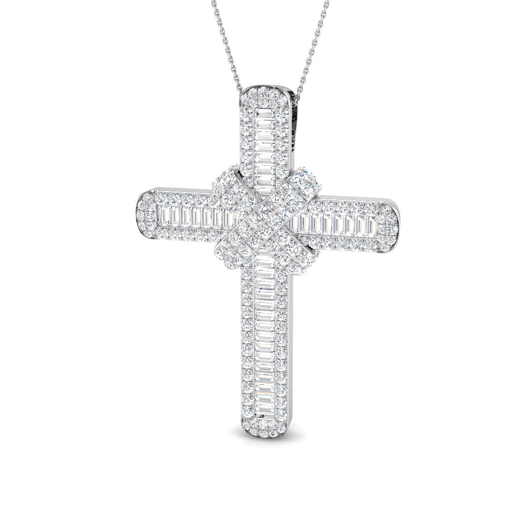 Aurum 7Ct Diamond Cross Pendant In 9K, 18K (White, Yellow, Rose Gold) With Complimentary Silver