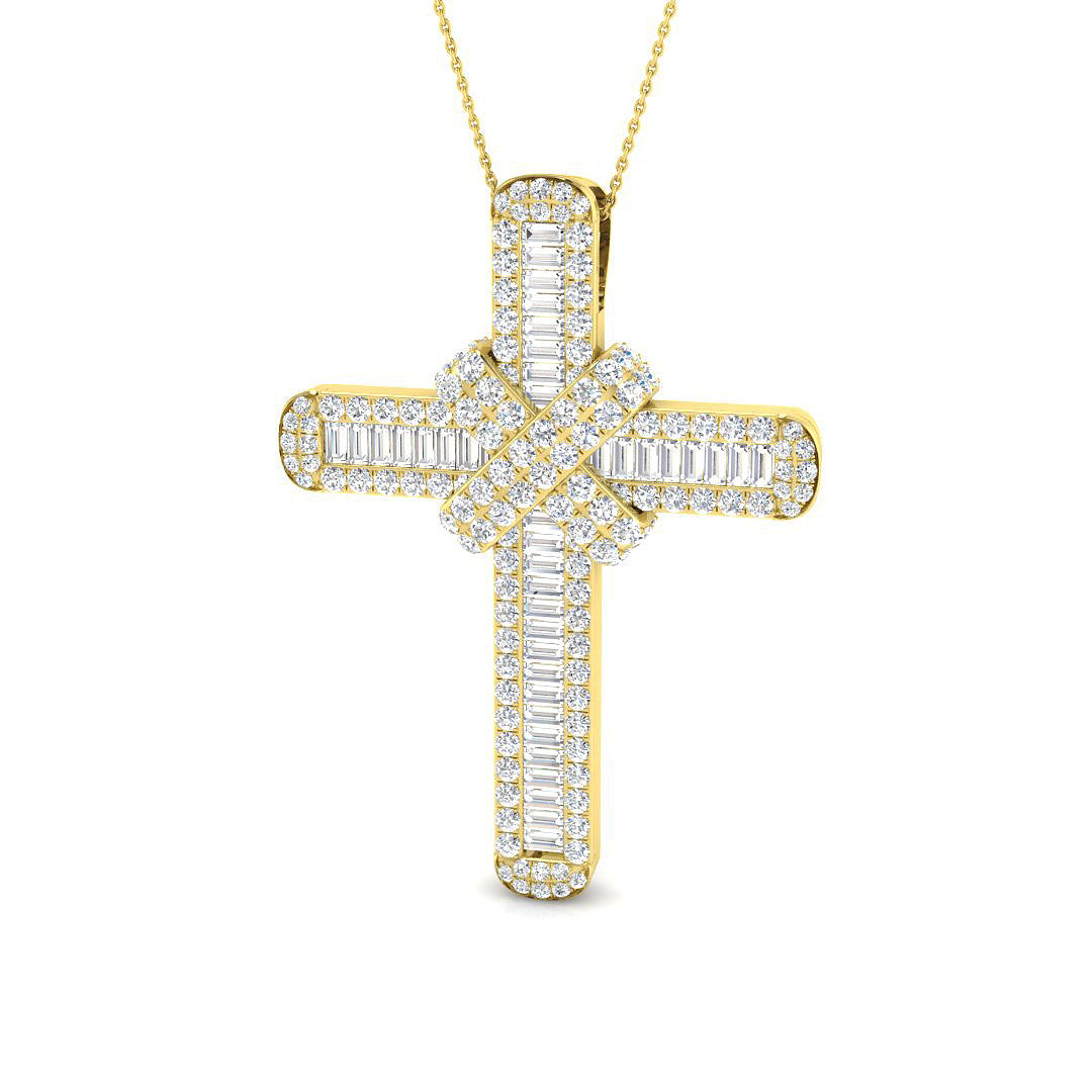Aurum 7Ct Diamond Cross Pendant In 9K, 18K (White, Yellow, Rose Gold) With Complimentary Silver
