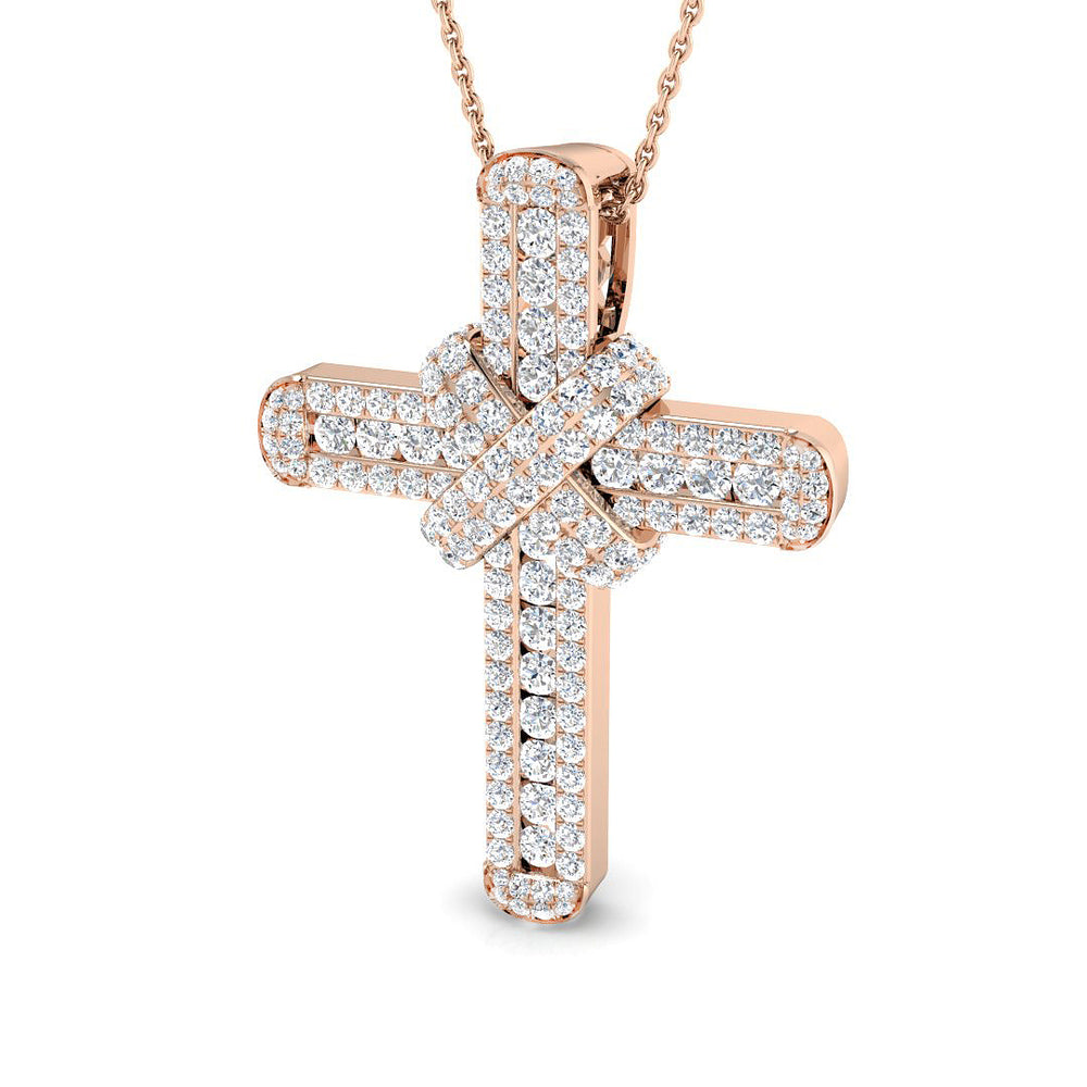 Luminos 1.75Ct Diamond Cross Pendant In 9K, 18K (White, Yellow, Rose Gold) With Complimentary Silver