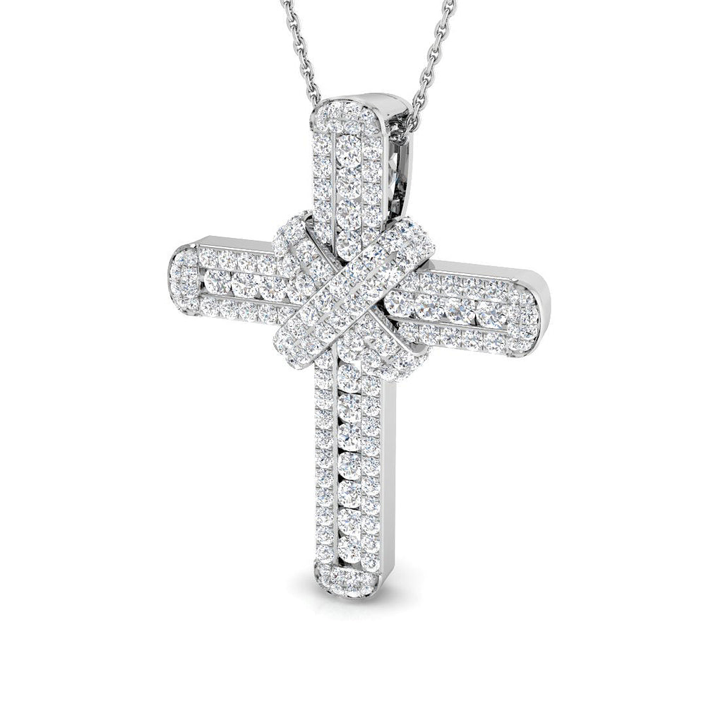 Luminos 1.75Ct Diamond Cross Pendant In 9K, 18K (White, Yellow, Rose Gold) With Complimentary Silver