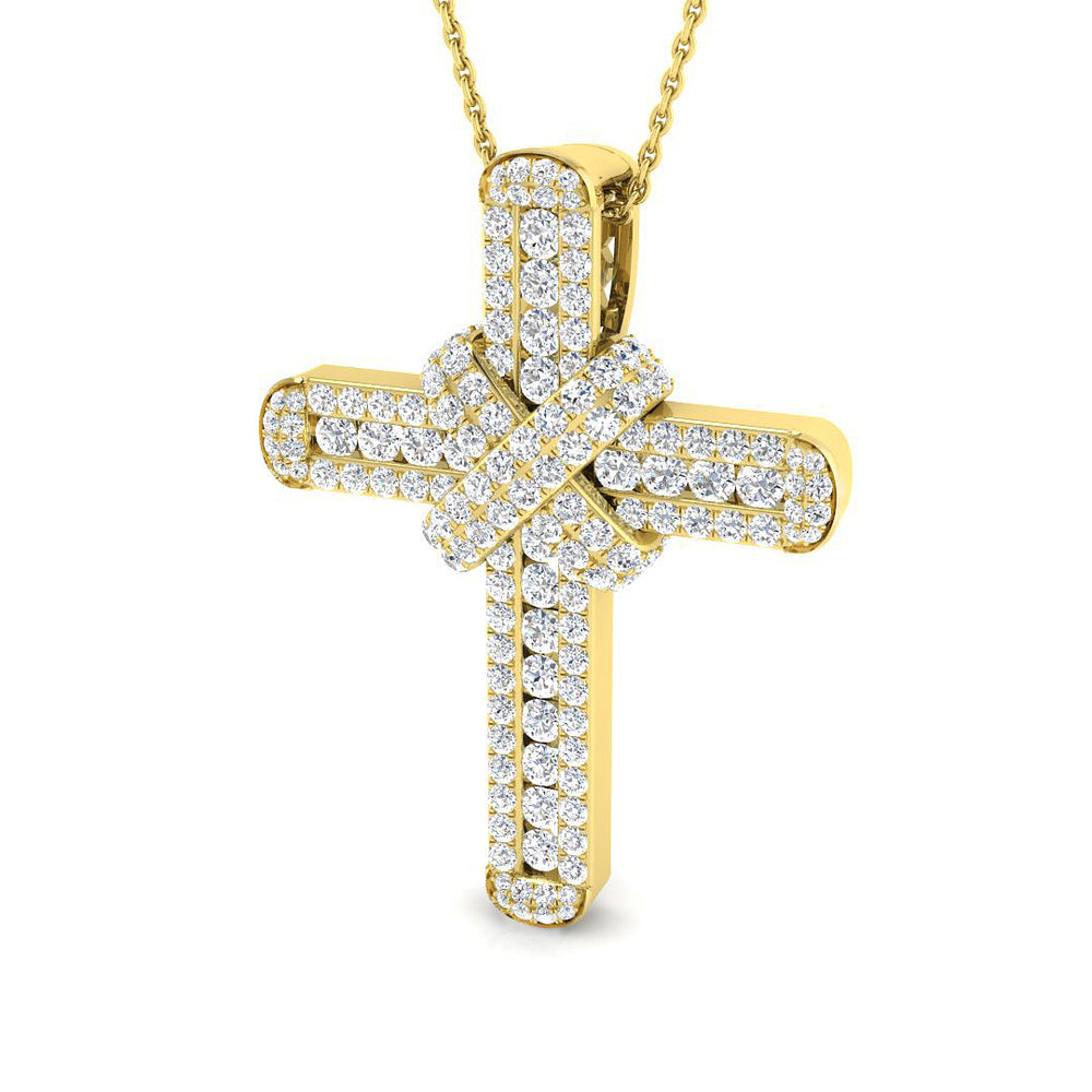 Luminos 1.75Ct Diamond Cross Pendant In 9K, 18K (White, Yellow, Rose Gold) With Complimentary Silver