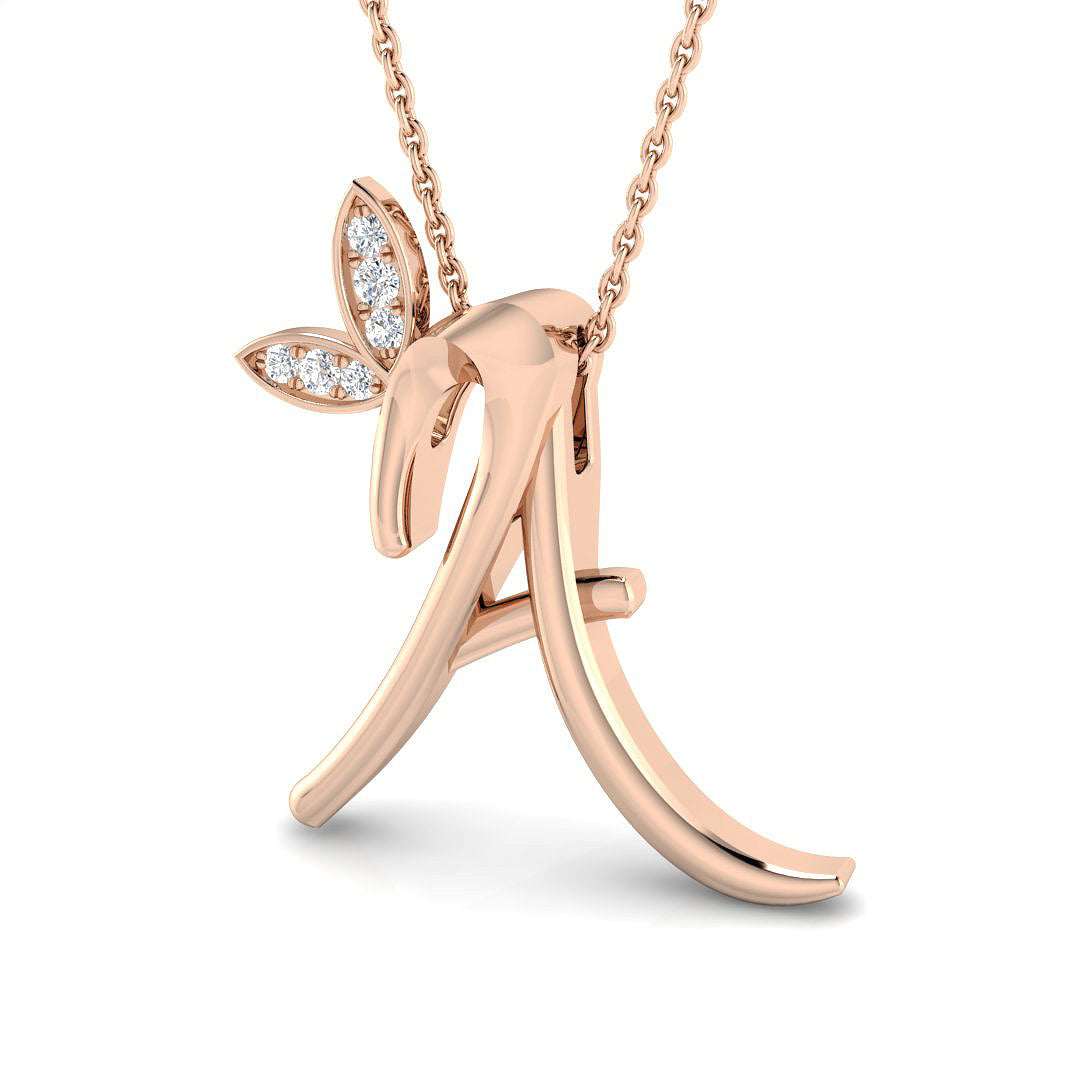 Exquisite Gold Diamond Butterfly Initial "A" Pendant
