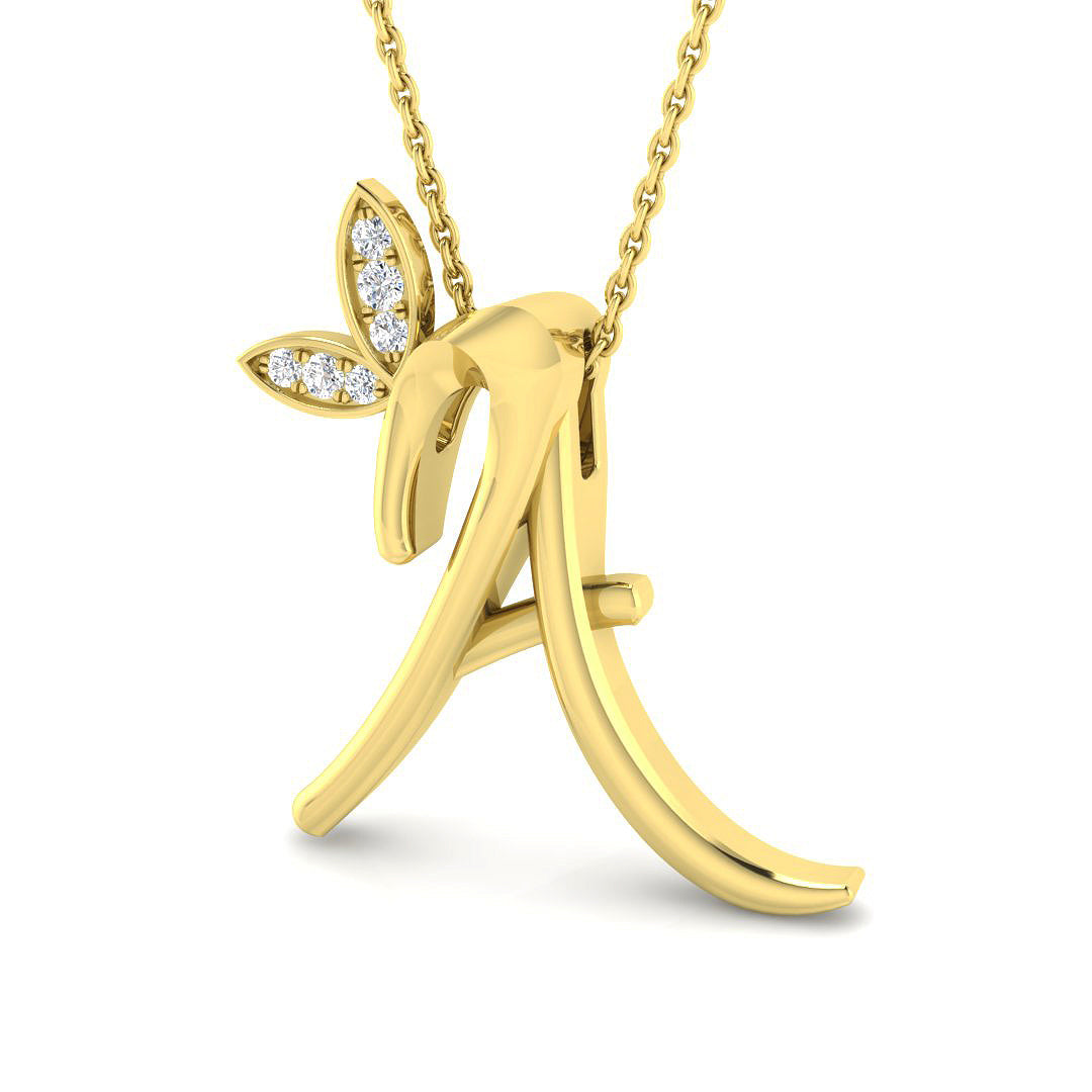 Exquisite Gold Diamond Butterfly Initial "A" Pendant