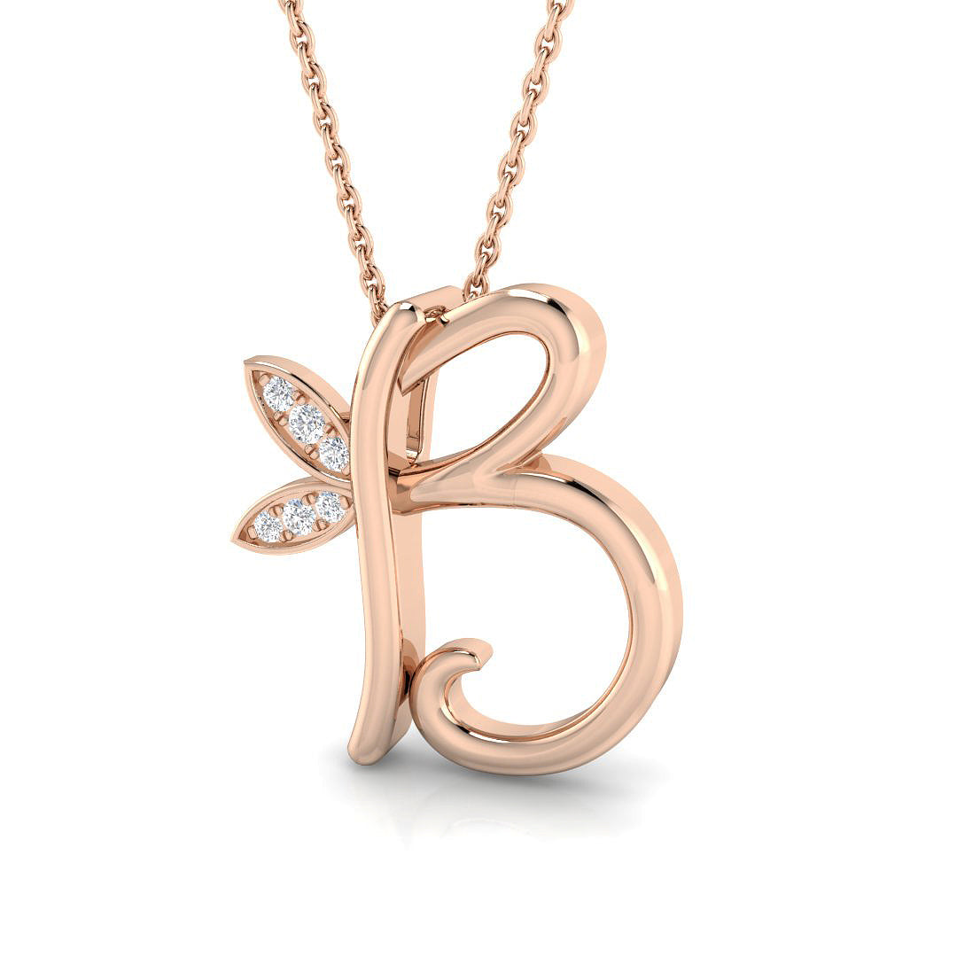 Exquisite Gold Diamond Butterfly Initial "B" Pendant