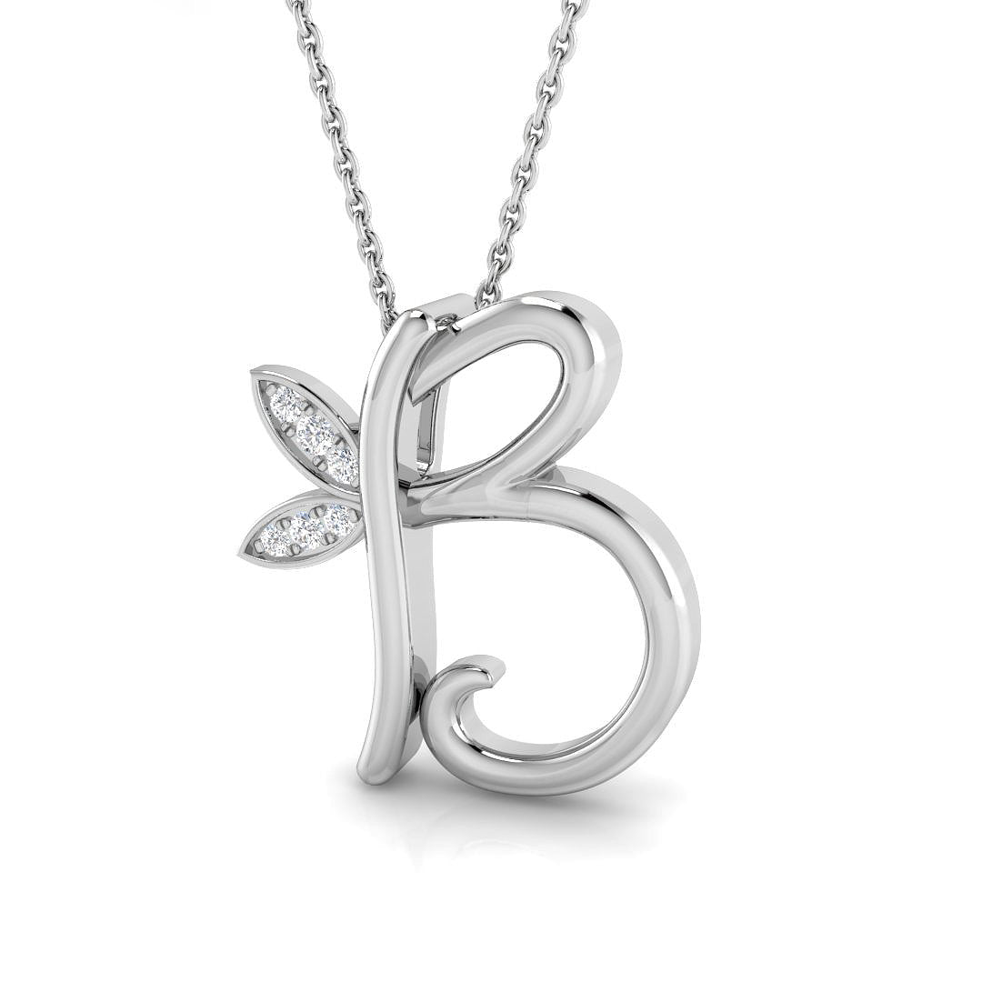 Exquisite Gold Diamond Butterfly Initial "B" Pendant