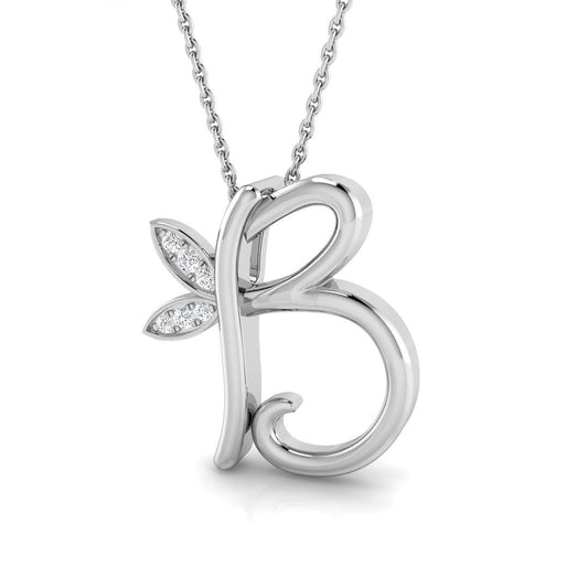 Exquisite Gold Diamond Butterfly Initial "B" Pendant