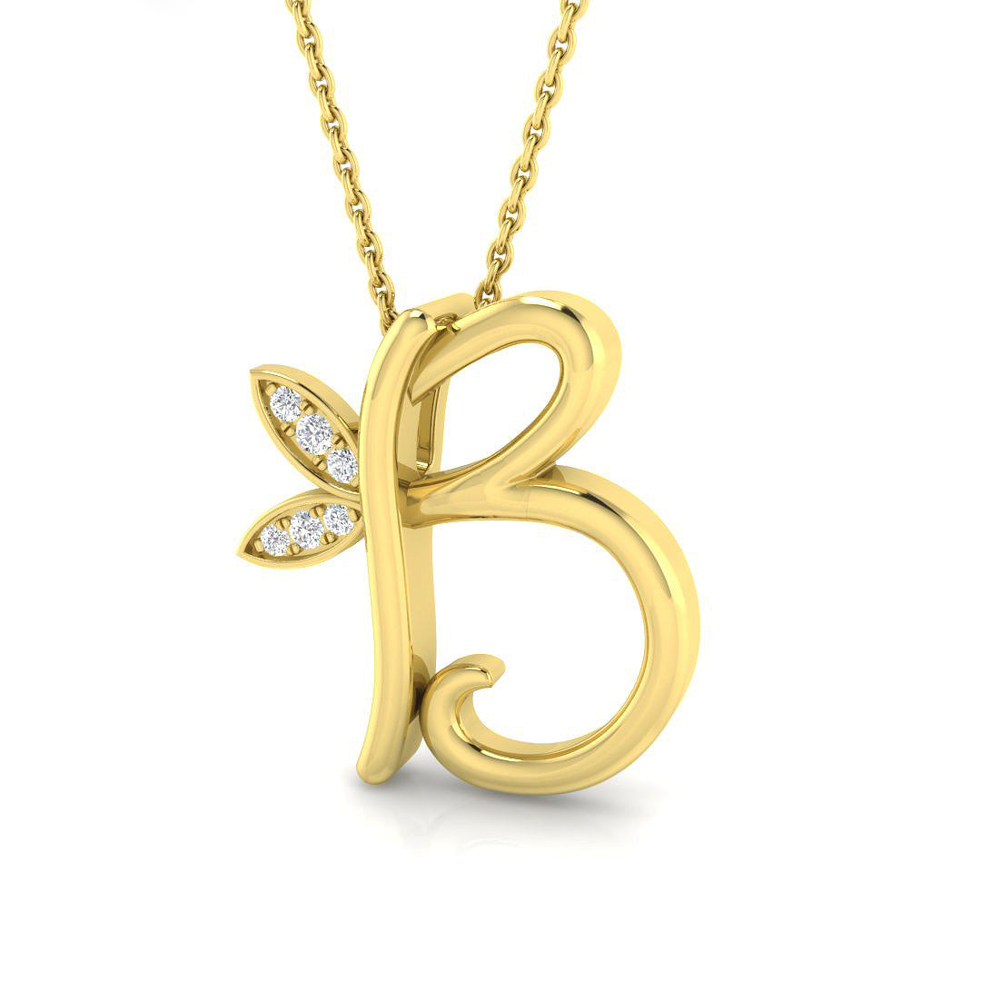 Exquisite Gold Diamond Butterfly Initial "B" Pendant