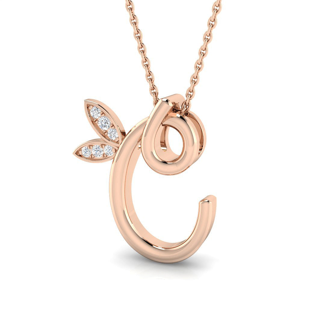 Exquisite Gold Diamond Butterfly Initial "C" Pendant Necklace