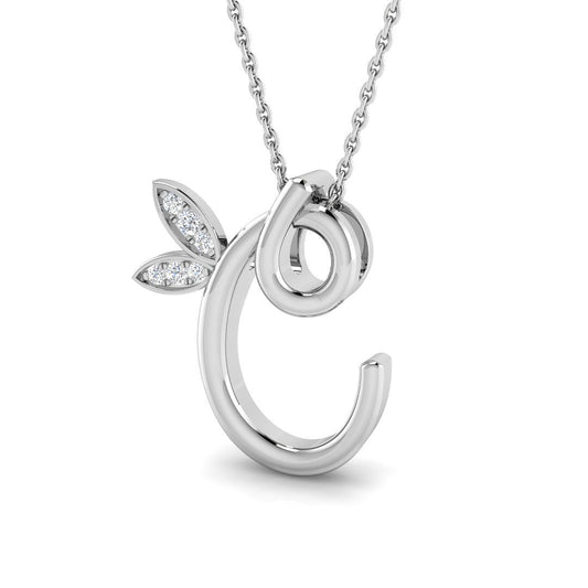 Exquisite Gold Diamond Butterfly Initial "C" Pendant Necklace