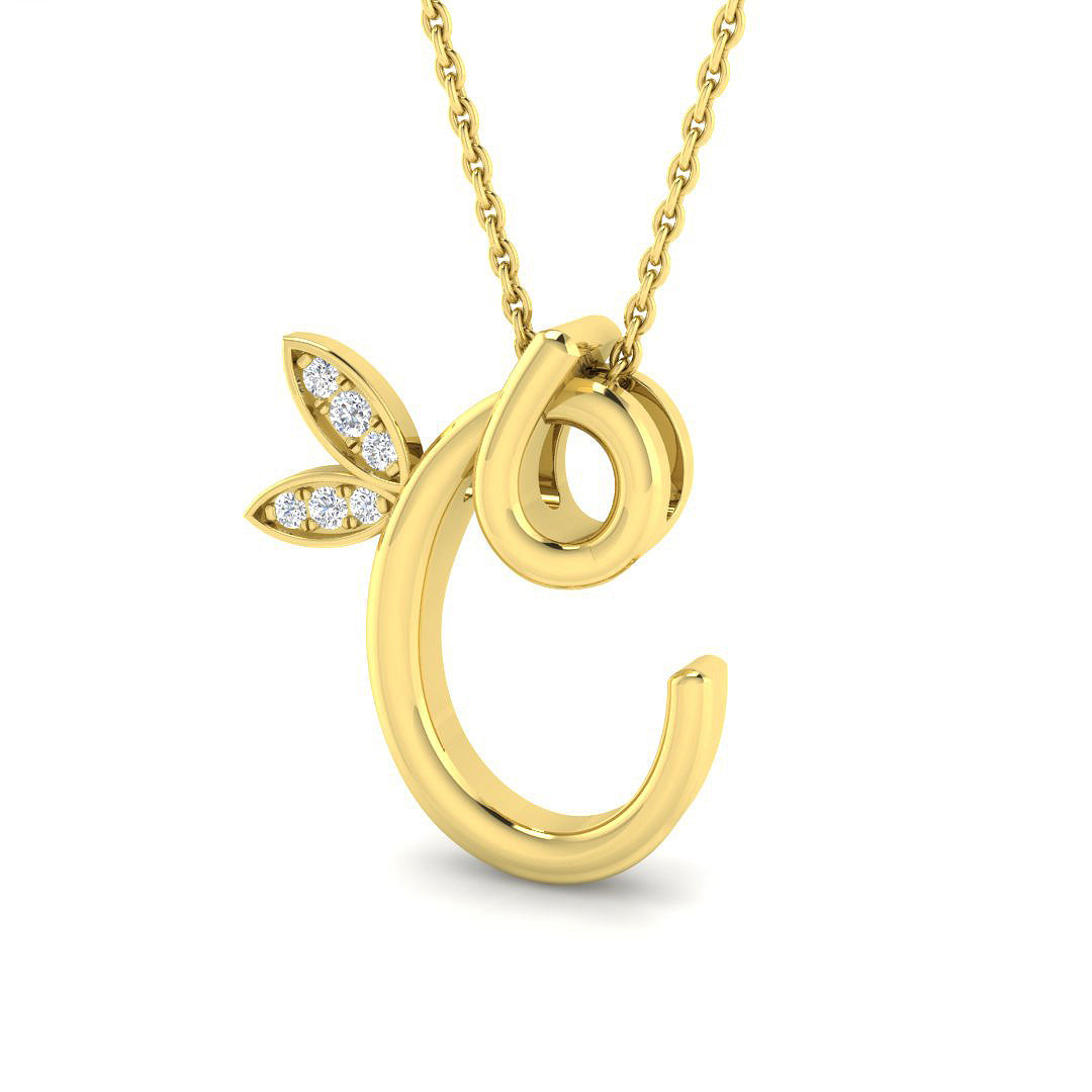 Exquisite Gold Diamond Butterfly Initial "C" Pendant Necklace