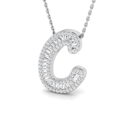 Diamond Script Initial "C" Pendant with Baguette & Round Diamonds