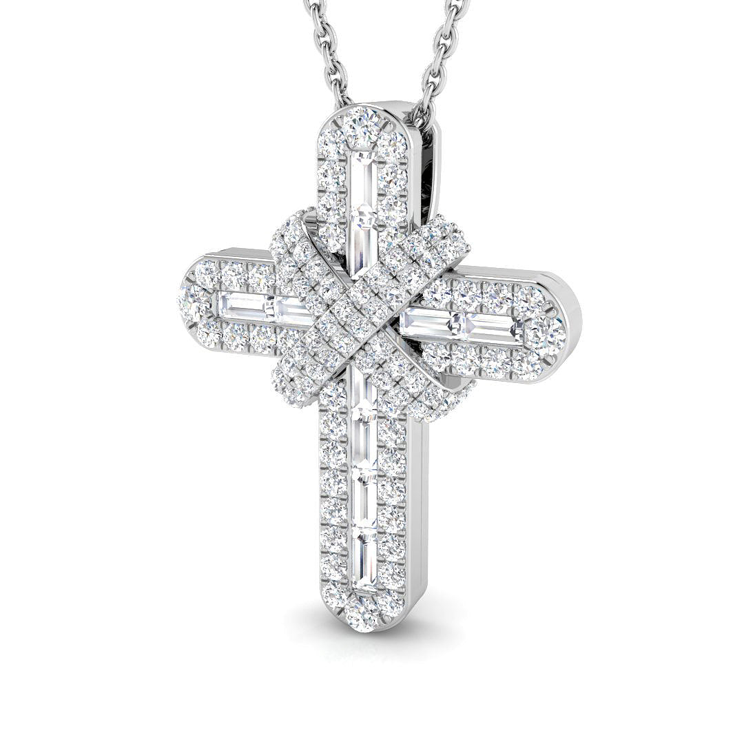 9ct White Gold 0.6ct Natural Diamond Cross Pendant