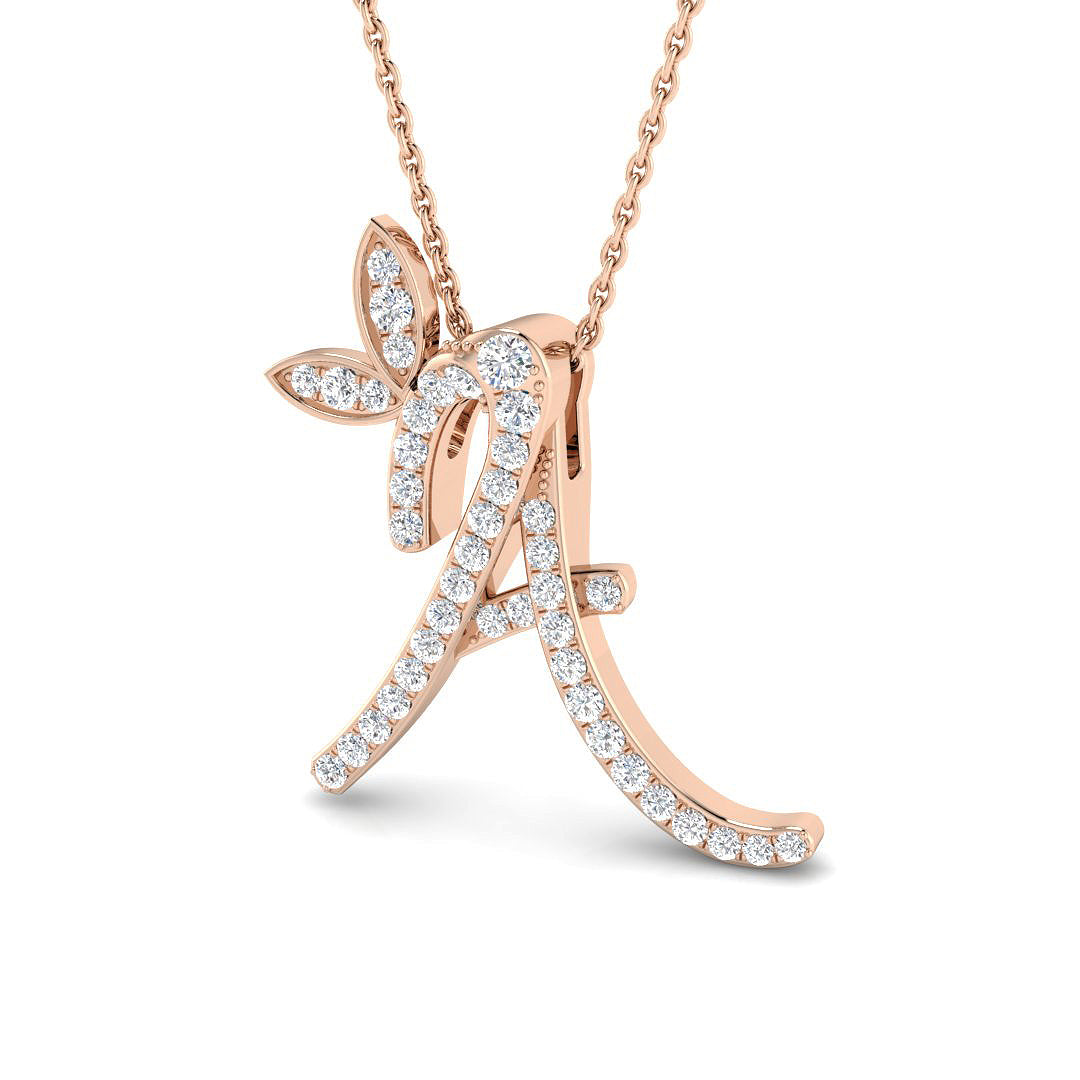 Exquisite Gold Diamond Butterfly Initial "A" Pendant Necklace