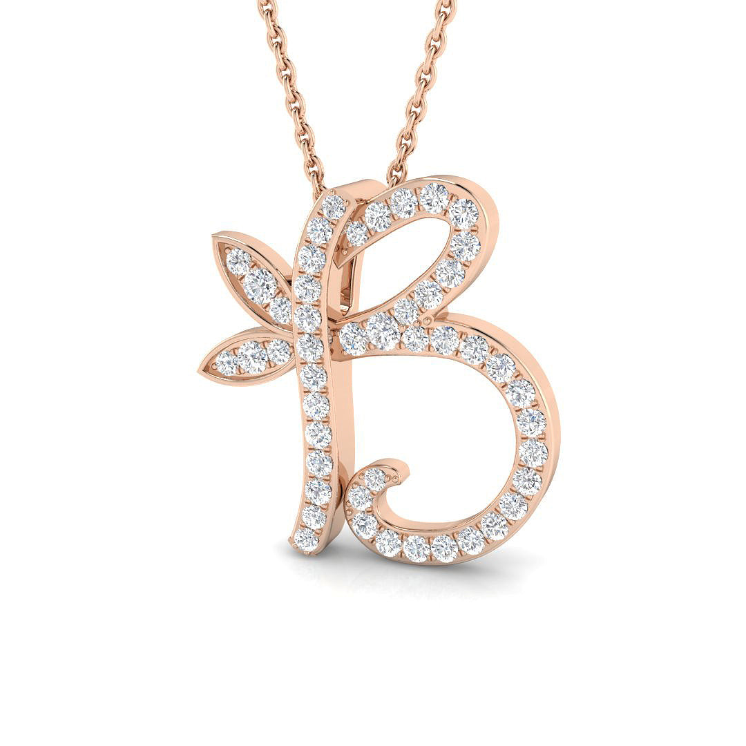 Exquisite Gold Diamond Butterfly Initial "B" Pendant Necklace