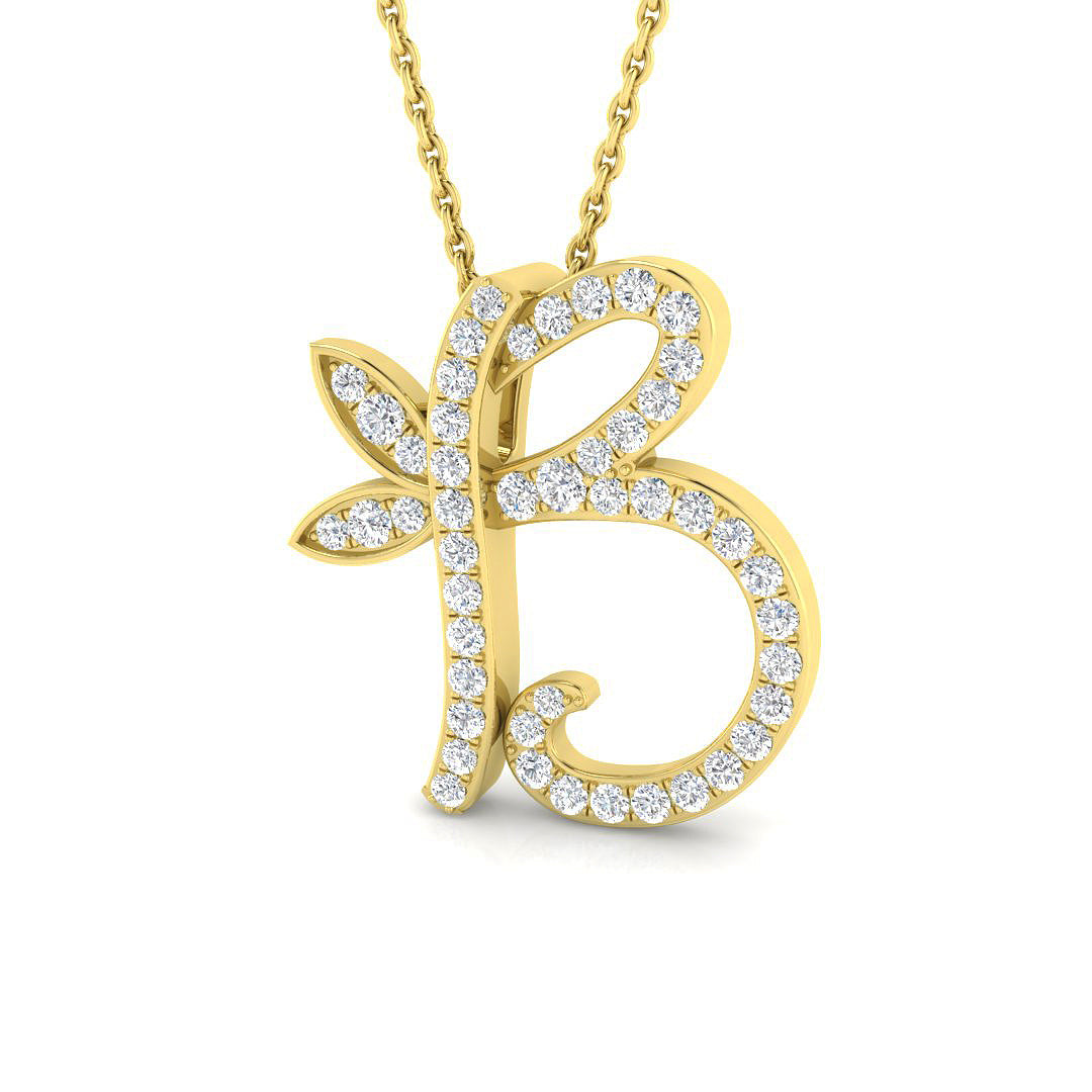 Exquisite Gold Diamond Butterfly Initial "B" Pendant Necklace