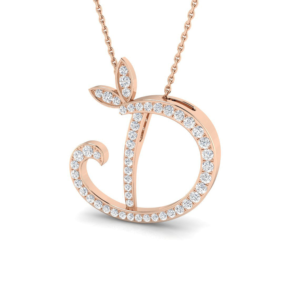 Exquisite Gold Diamond Butterfly Initial "D" Pendant Necklace