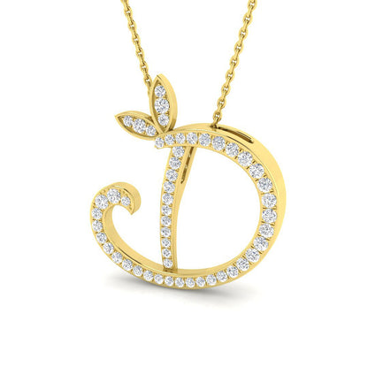 Exquisite Gold Diamond Butterfly Initial "D" Pendant Necklace