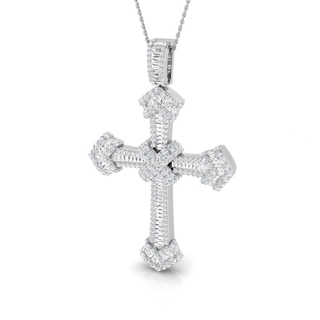 Pendentif croix serti de diamants taille multiple de 3,00 carats, en or ou en platine