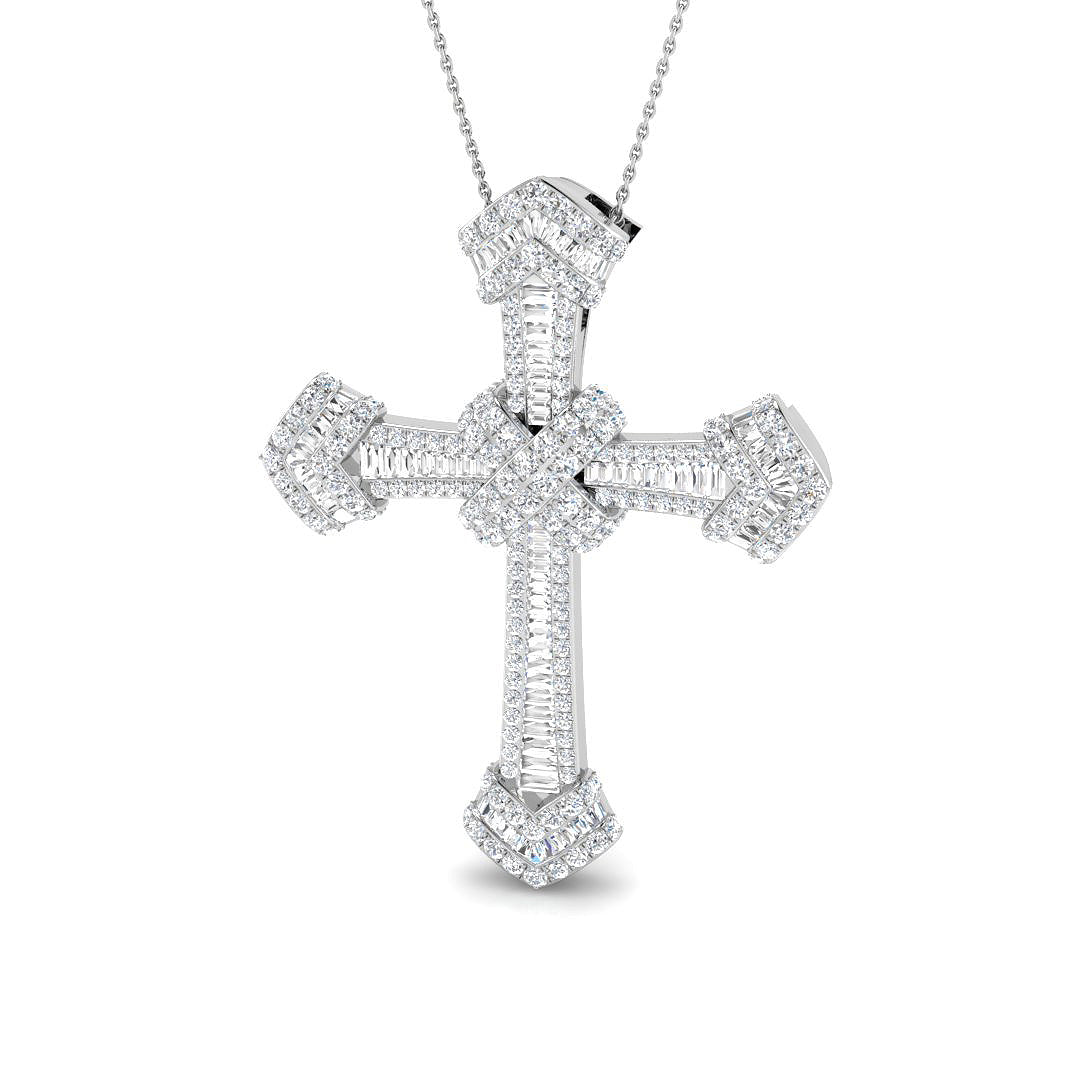 Suprema 4Ct Diamond Cross Pendant In 9K, 18K (White, Yellow, Rose Gold) With Complimentary Silver
