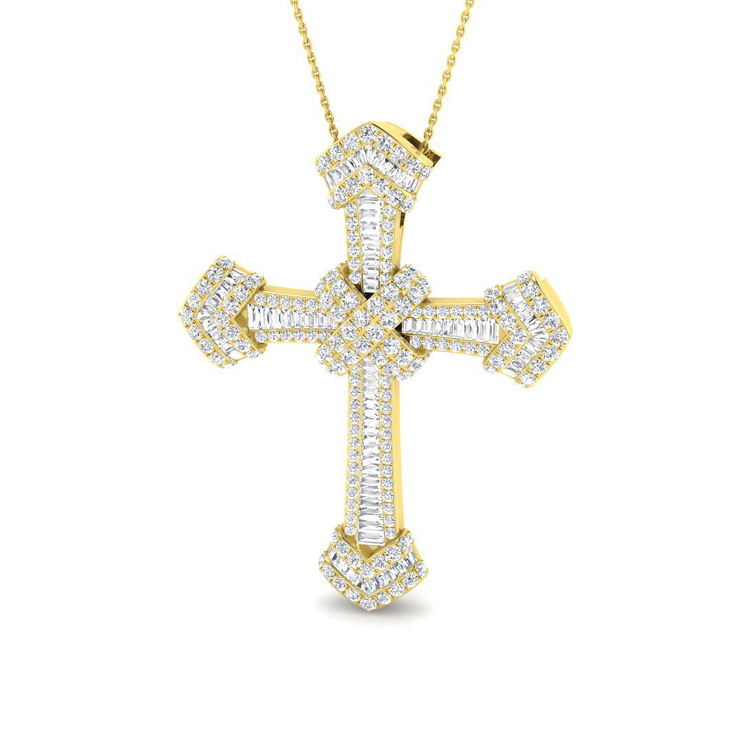 Diamantbesetzter Kreuzanhänger mit 2,00 ct – 9,00 ct im Mehrfachschliff-Design, gefertigt aus 9-karätigem und 18-karätigem Gold.