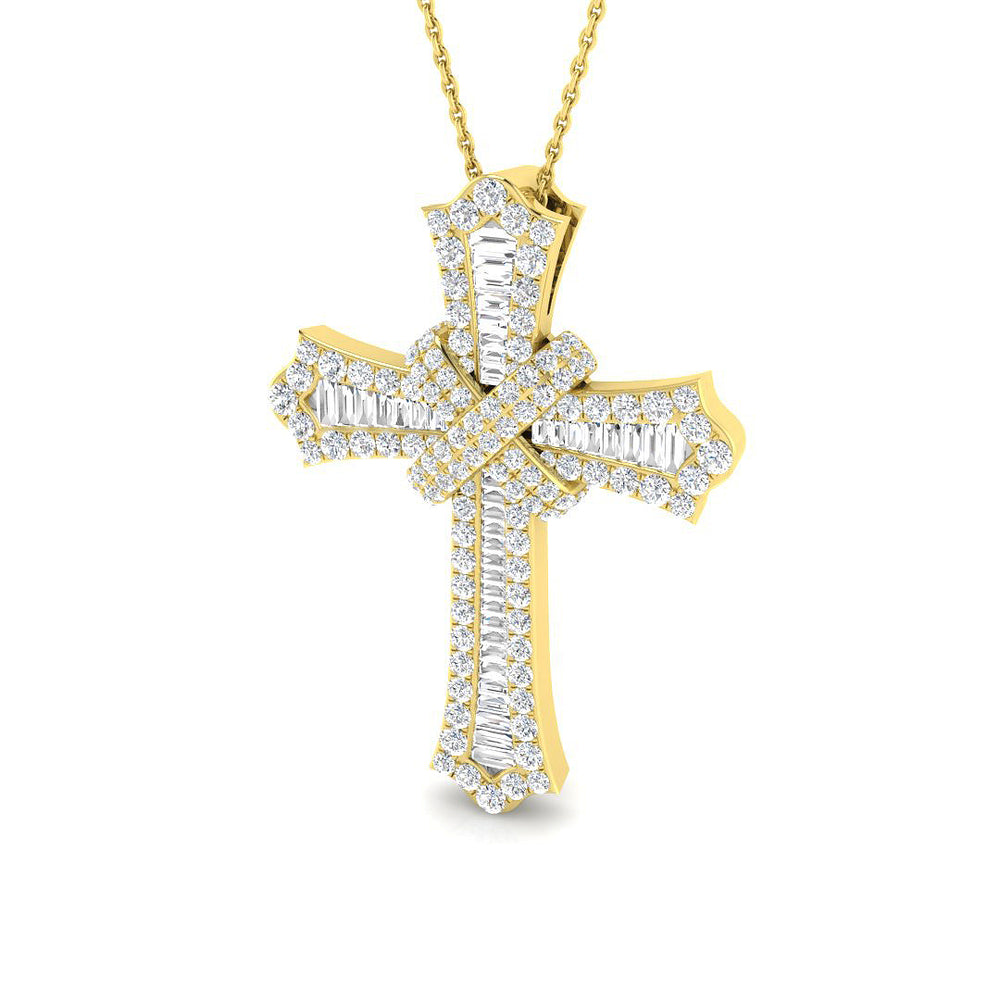 Royalis 2Ct Diamond Cross Pendant In 9K, 18K (White, Yellow, Rose Gold) With Complimentary Silver