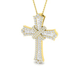 Pendentif croix serti de diamants ronds et baguettes de 1,8 ct, en or ou platine