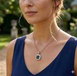 Emerald Diamond Pendant UK – Octagon Halo Necklace (Without Chain )