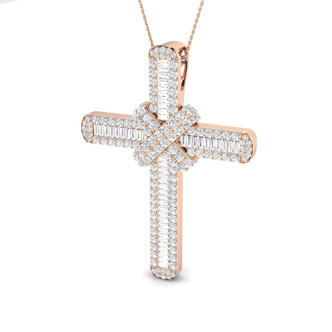 Divinia 8Ct Diamond Cross Pendant In 9K, 18K (White, Yellow, Rose Gold) With Complimentary Silver