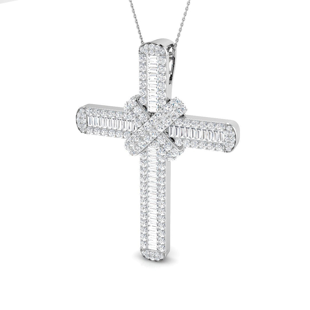 Divinia 8Ct Diamond Cross Pendant In 9K, 18K (White, Yellow, Rose Gold) With Complimentary Silver