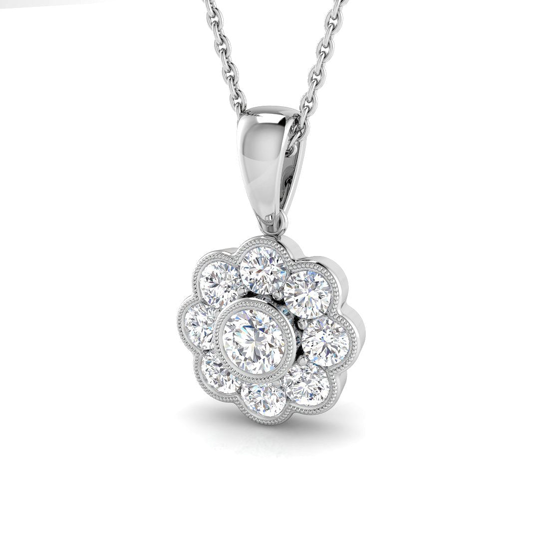 1.1 Carat D-E/VS Lab Grown Round Diamond Designer Pendant 9k White Gold Ready To Ship