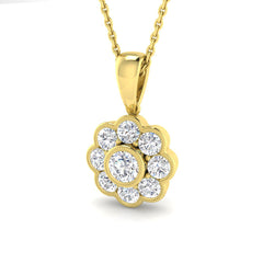 1.1 Carat D-E/VS Lab Grown Round Diamond Designer Pendant 9k Yellow Gold Ready To Ship