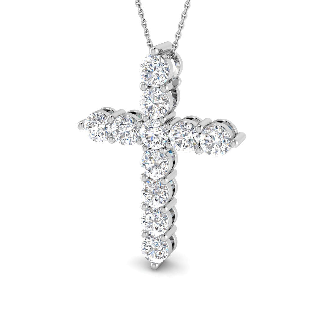 Seraphina 4Ct Diamond Cross Pendant In 9K, 18K (White, Yellow, Rose Gold) With Complimentary Silver