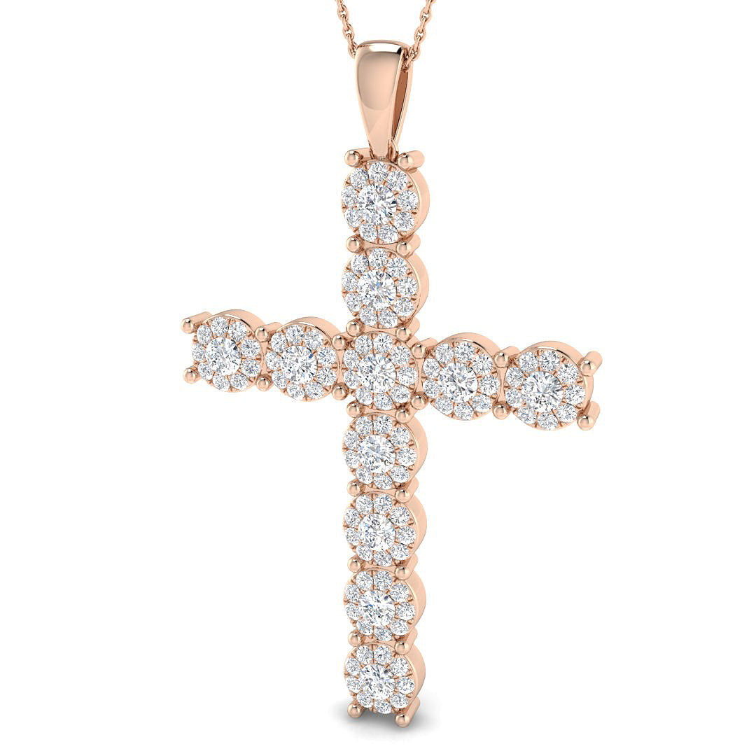 3.01ct Round Diamond Pavé & Prong Set Cross Pendant in Gold or Platinum