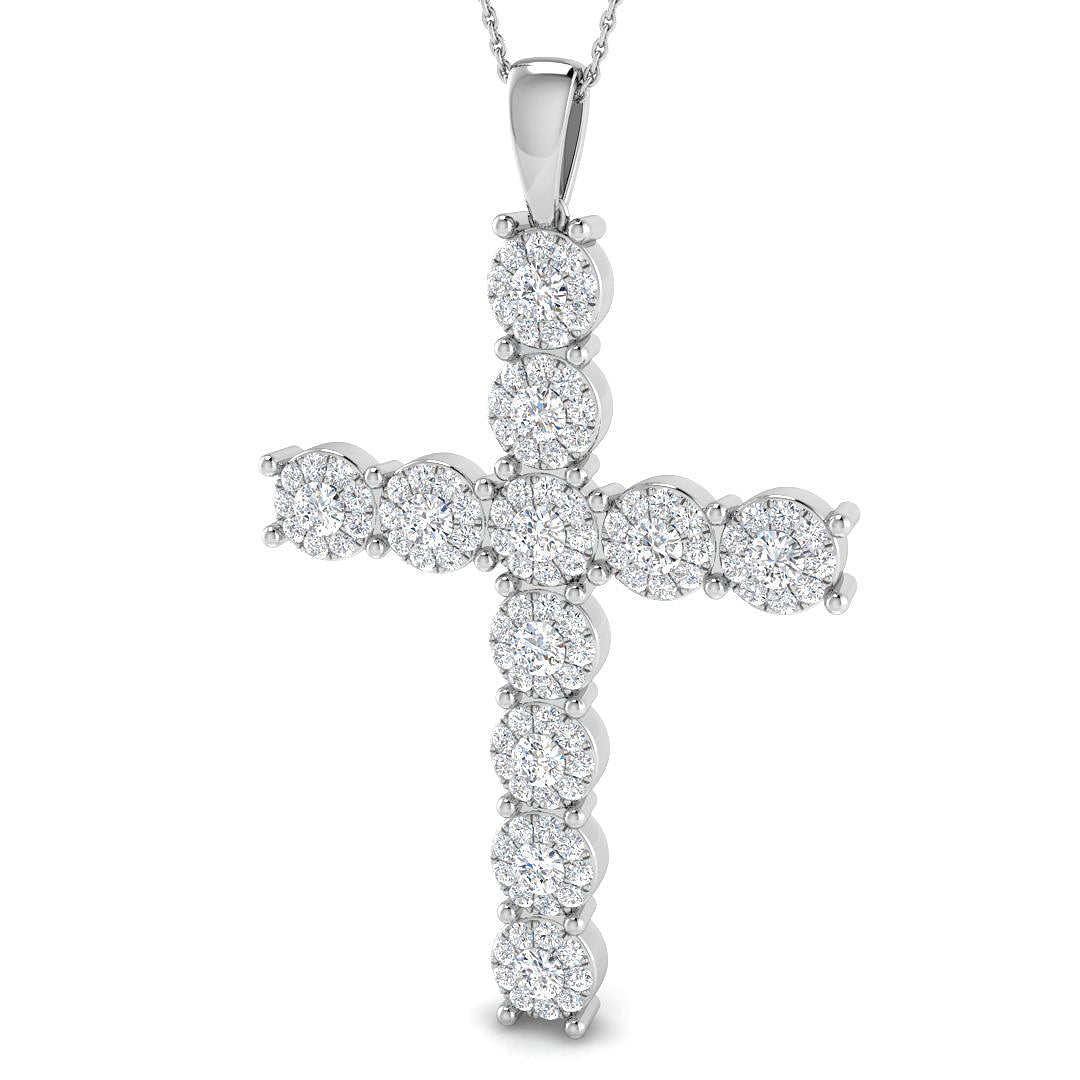 3.01ct Round Diamond Pavé & Prong Set Cross Pendant in Gold or Platinum