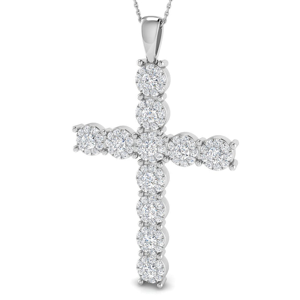 Aurelian 3Ct Diamond Cross Pendant In 9K, 18K (White, Yellow, Rose Gold) With Complimentary Silver