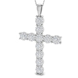 3.00ct Round Diamond Pavé & Prong Set Cross Pendant in Gold or Platinum