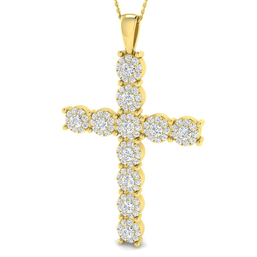 3.01ct Round Diamond Pavé & Prong Set Cross Pendant in Gold or Platinum