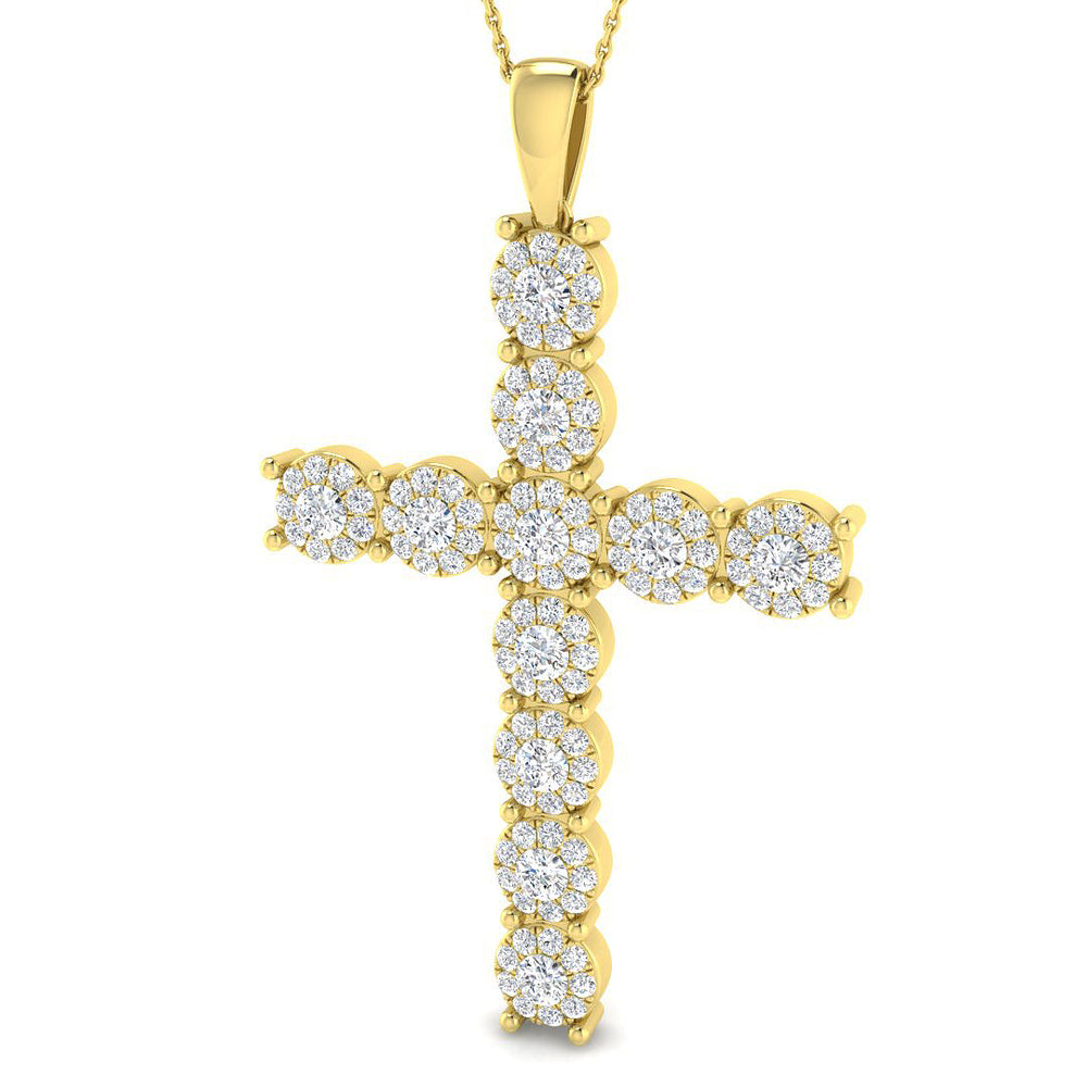 Aurelian 3Ct Diamond Cross Pendant In 9K, 18K (White, Yellow, Rose Gold) With Complimentary Silver